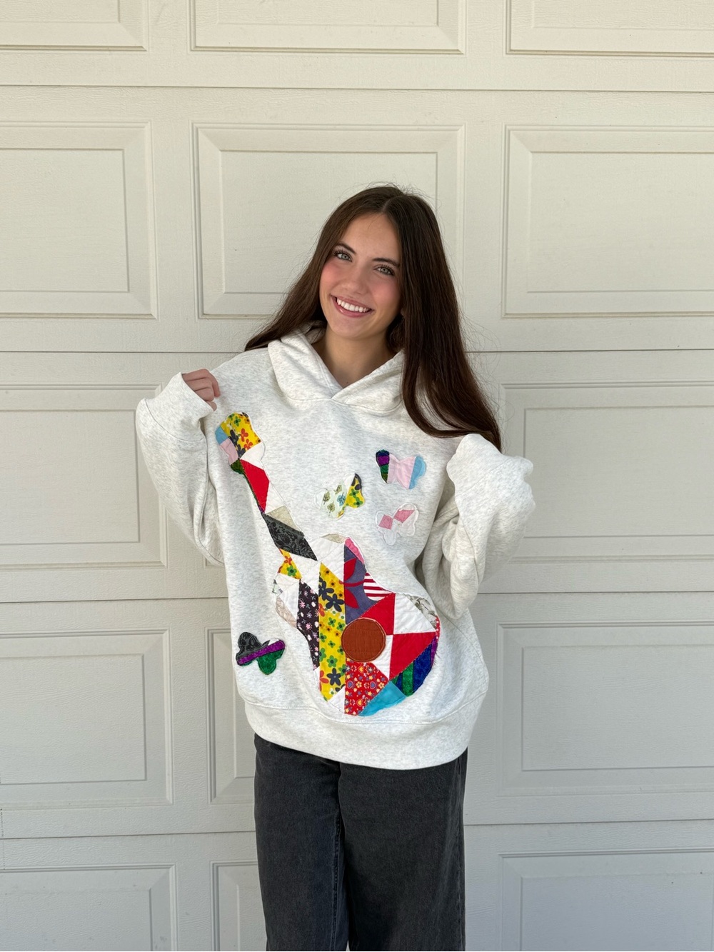 Dolly Inspired Vintage Patchwork Guitar Appliqué Hoodie Sweater